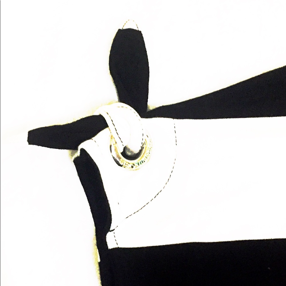 CK Black/White Striped Short Sleeve Split Tie Top - Picture 4 of 12